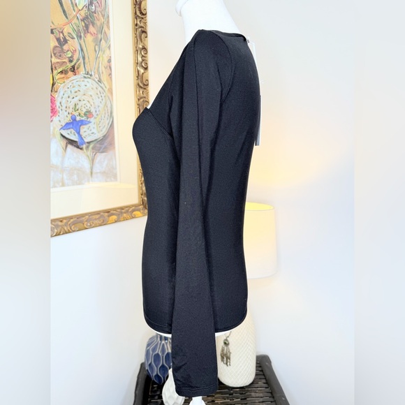 NWT Reformation Black Square Neck Long Sleeve Top Size M Stretch Tencel Lyocell - Picture 6 of 13